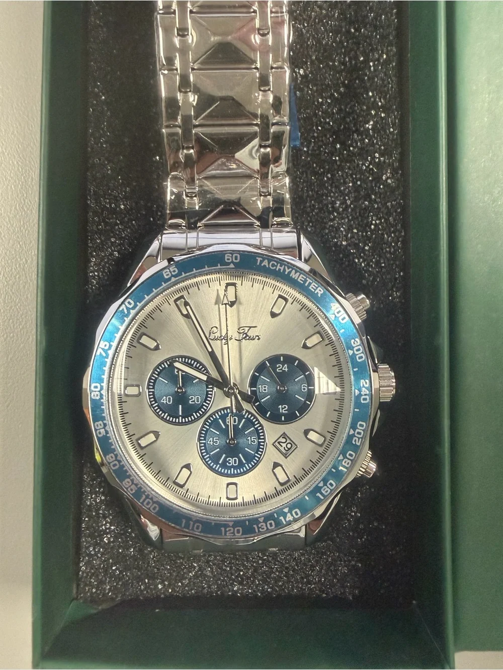 Lucky Fours Chronometer Silver Ice Chronograph Men's Watch